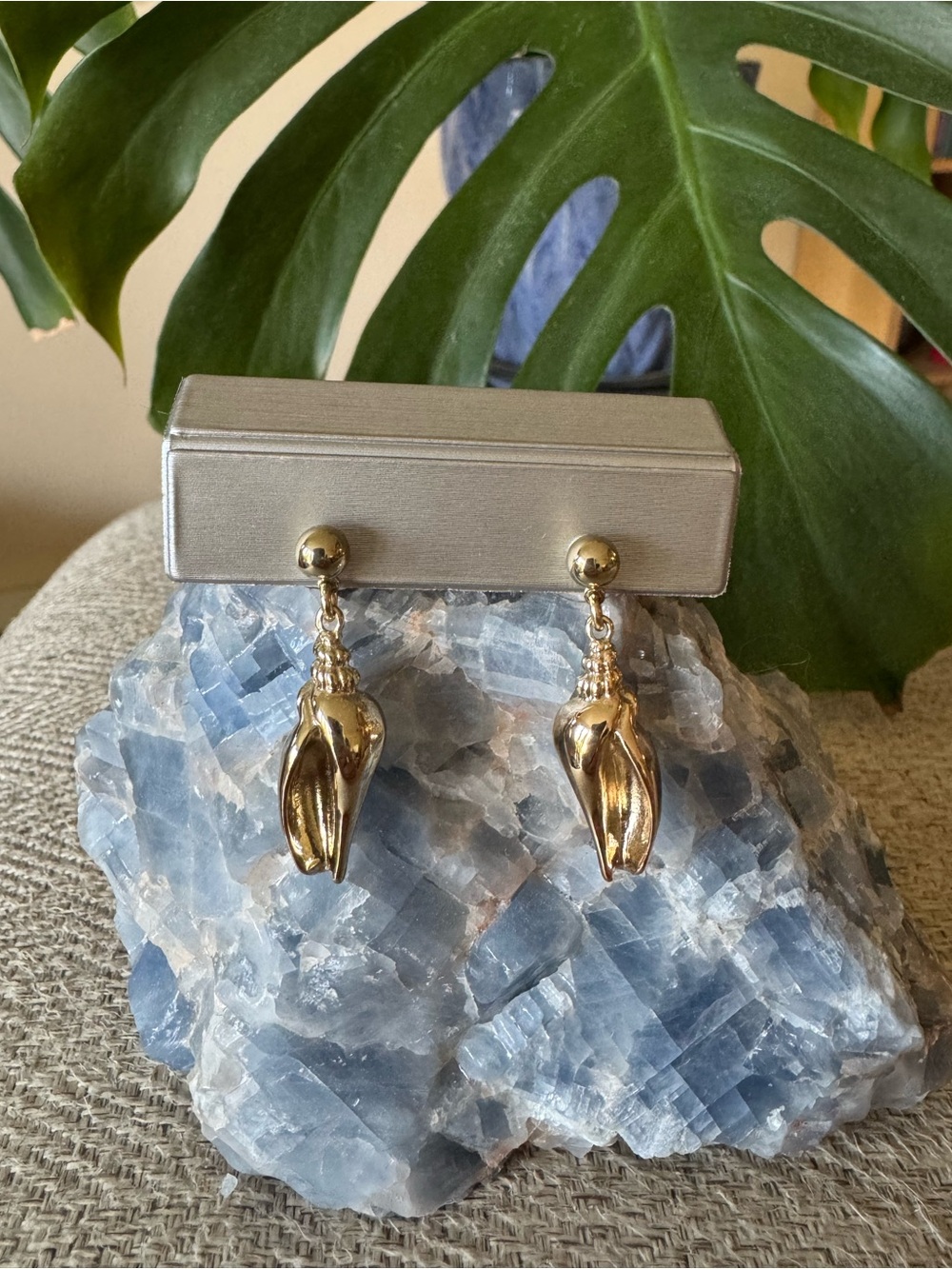 J. Crew Gold Conch Shell Dangle Stud Earrings